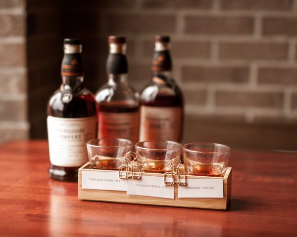 Rum tasting flight with three bottles