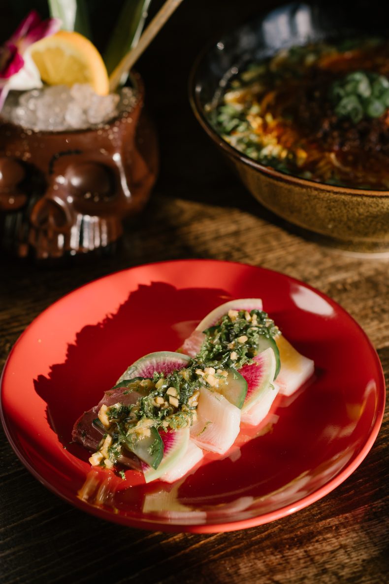 Tiki drinks, spicy noodles and a crudo plate